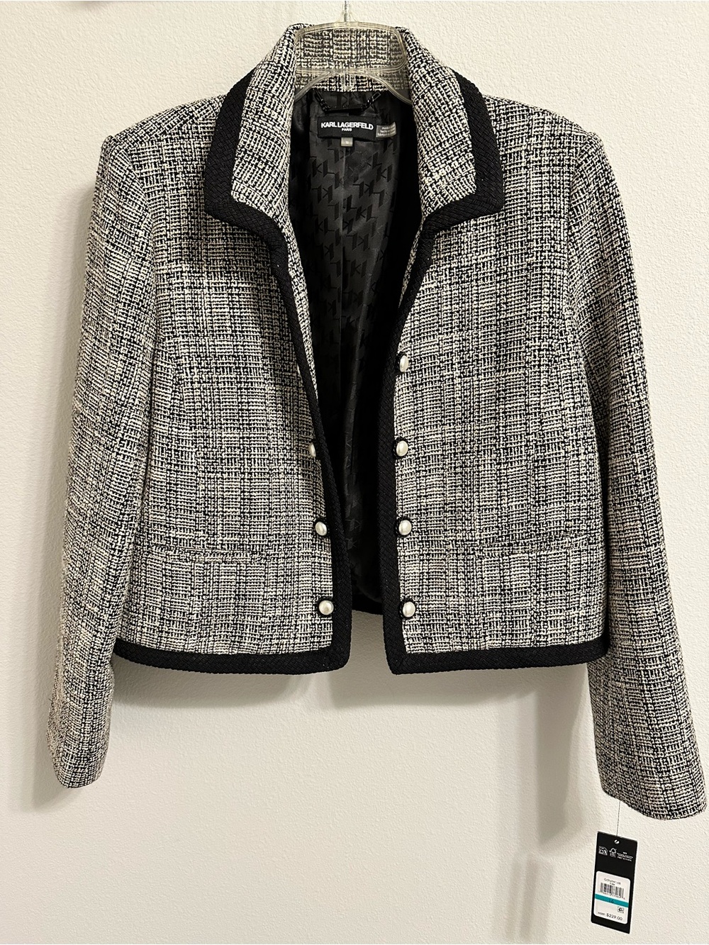 Karl Lagerfeld Black & White Tweed Cropped Jacket